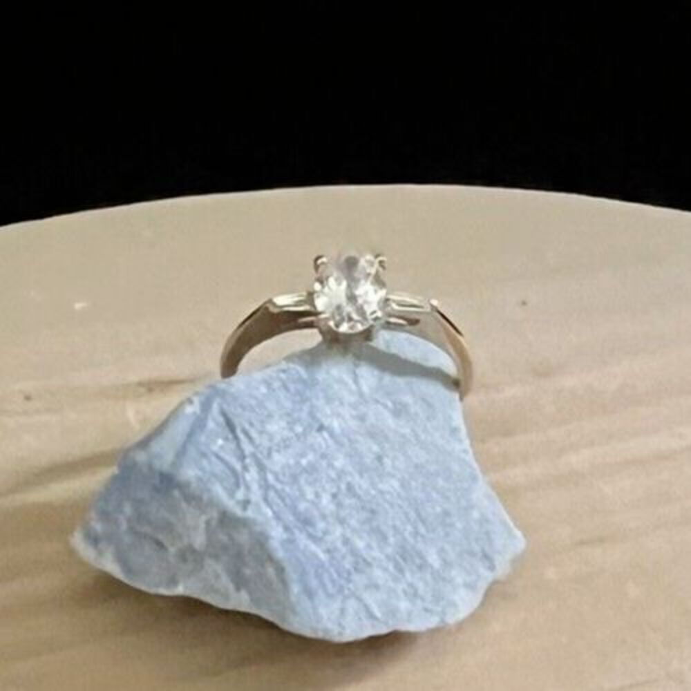 Vtg Oval w/Baguette Accents CZ Wedding Engagement Ring Sz 10.5 Signed JC
